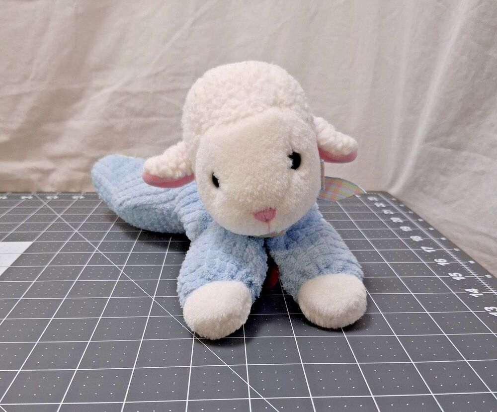 Eden Blue Terry Cloth Waffle Weave Thermal Plush Floppy Lamb Sheep 11" Lovey
